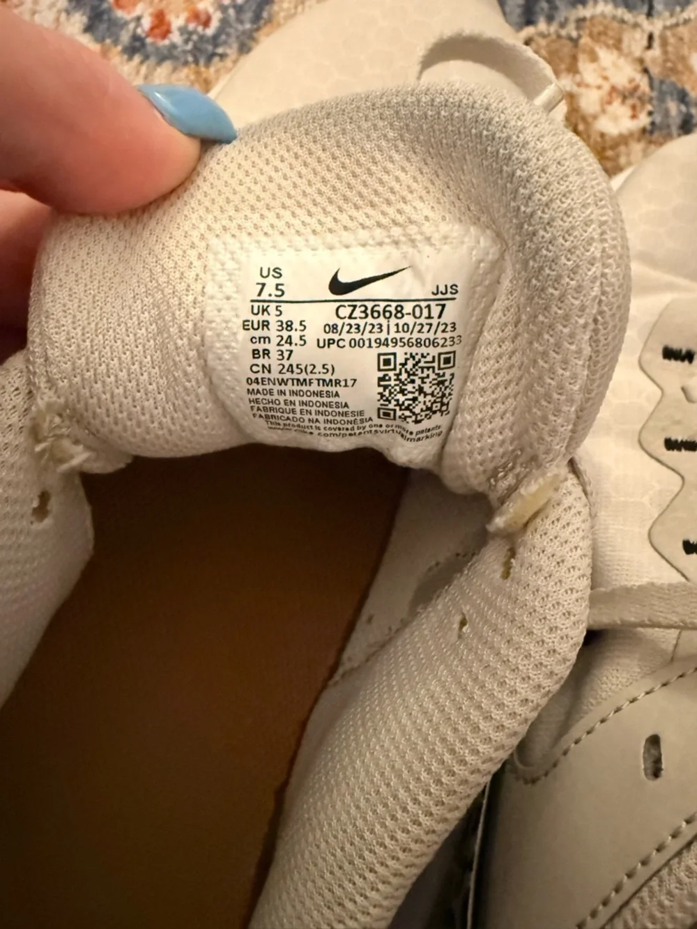 Nike Women’s Cream Athletic Sneakers with Leopard-Print Swoosh - Picture 3 of 4